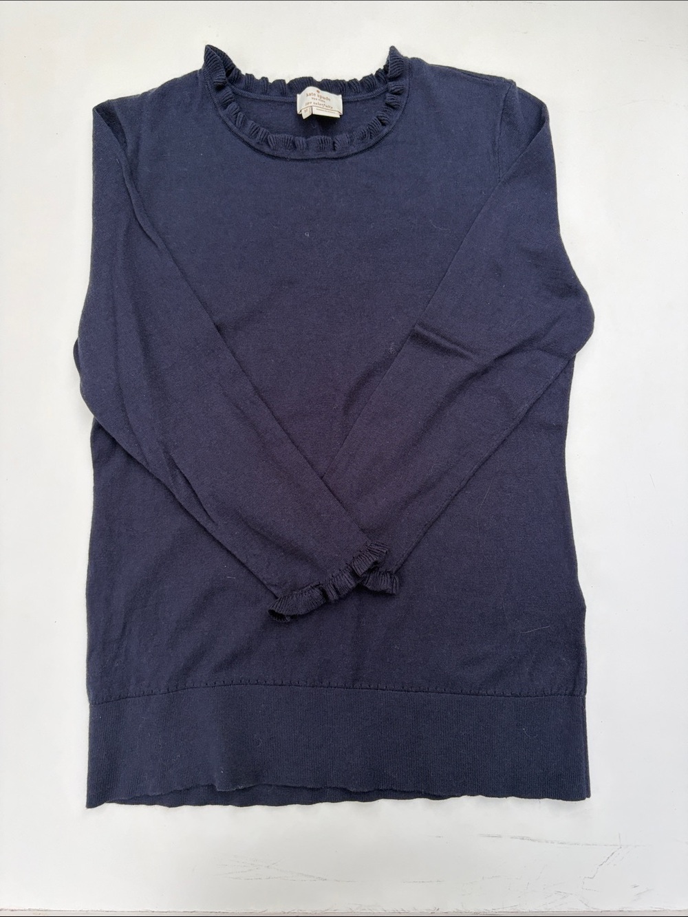 kate spade Navy Ruffle-Trim Long Sleeve Tee
